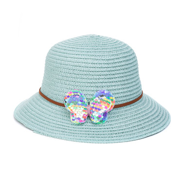 Teal Butterfly Kid's Summer Straw Sun Hat HATKS126-2 Teal Butterfly Kid's Summer Straw Sun Hat HATKS126-2
