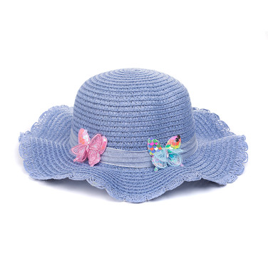 Blue Butterfly Kid's Summer Straw Sun Hat HATKS129-1 Blue Butterfly Kid's Summer Straw Sun Hat HATKS129-1