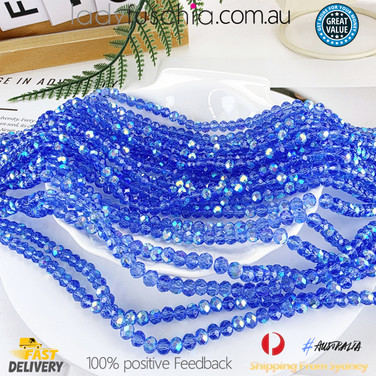 1 Strand 6mm Clear Royal-Blue AB Rondelle Faceted Glass Crystal Beads 75pcs
