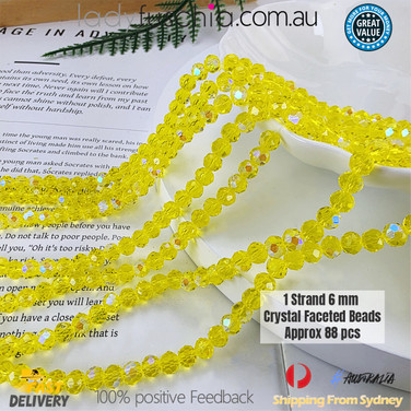 1 Strand 6mm Clear Yellow AB Rondelle Faceted Glass Crystal Beads 75pcs