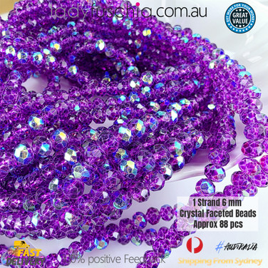 1 Strand 6mm Clear Purple AB Rondelle Faceted Glass Crystal Beads 75pcs
