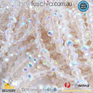1 Strand 6mm Clear Pink AB Rondelle Faceted Glass Crystal Beads 75pcs