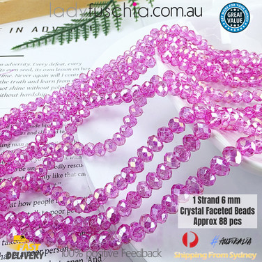 1 Strand 6mm Clear Hot-Pink AB Rondelle Faceted Glass Crystal Beads 75pcs