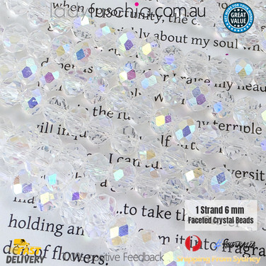 1 Strand 6mm Clear AB Rondelle Faceted Glass Crystal Beads 75pcs 6mm-041