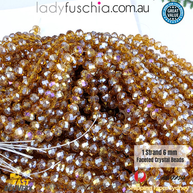 1 Strand 6mm Clear Caramel Rondelle Faceted Glass Crystal Beads 75pcs 6mm-043