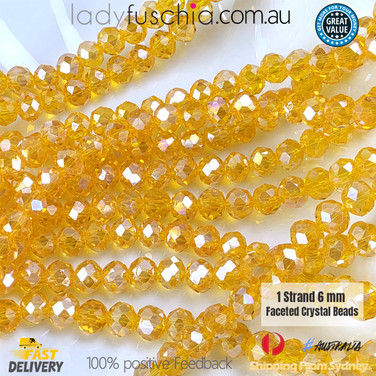 1 Strand 6mm Clear Gold-Yellow AB Rondelle Faceted Glass Crystal Beads 75pcs 6mm-046