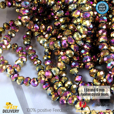 1 Strand 6mm Metallic Multi Purple Rondelle Faceted Glass Crystal Beads 75pcs 6mm-050