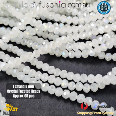 1 Strand 8mm White Rondelle Faceted Glass Crystal Beads 60pcs 8mm-024
