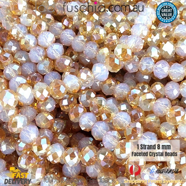 1 Strand 8mm Gold Cream Rondelle Faceted Glass Crystal Beads 60pcs 8mm-028