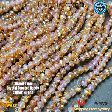 1 Strand 8mm Peach Gold Rondelle Faceted Glass Crystal Beads 60pcs 8mm-029