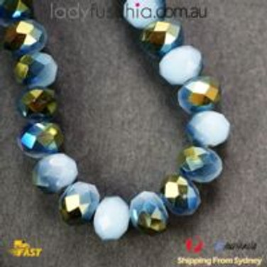 1 Strand 8mm Blue Gold Multi Matte Rondelle Faceted Glass Crystal Beads 60pcs 8mm-056