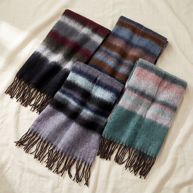 Women Winter Scarf Soft Warm Fuzzy Stripe Tassel Shawl Wrap Long Neck Scarf