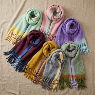 Women Winter Oversized Scarf Soft Warm Brushed Acrylic Long Tassel Blanket Scarf 38×200cm-2687