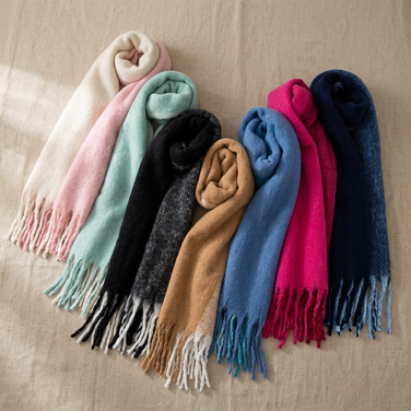 Women Two Tone Winter Scarf Soft Long Tassel Blanket Scarf 50×190cm Warm Brushed Acrylic Shawl Wrap-2678