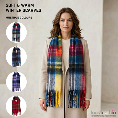 Women Tartan Plaid Winter Scarf Soft Long Tassel Blanket Scarf 50×190cm Warm Brushed Acrylic Shawl Wrap-2676
