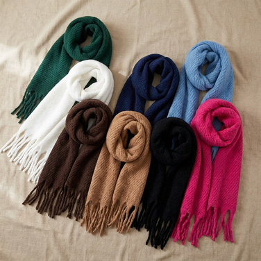 Women Winter Scarf Soft Warm Long Tassel Shawl Wrap Thick Plain Colour Cozy Neck Scarf