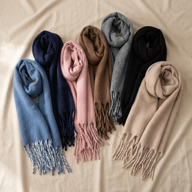 Women Winter Scarf Soft Warm Long Tassel Shawl Wrap Plain Colour Cosy Neck Scarf