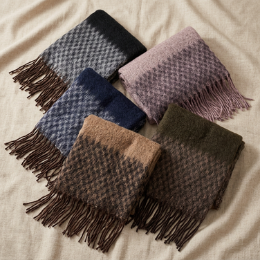 Women Winter Scarf Soft Warm Fuzzy Plaid Tassel Shawl Wrap Long Neck Scarf