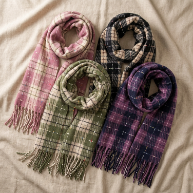 Women Winter Plaid Scarf Soft Warm Tartan Shawl Wrap Oversized Checked Tassel Scarf 70x190cm