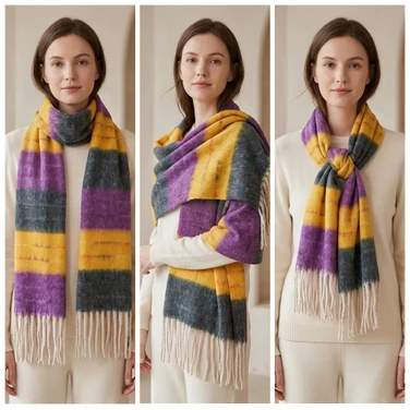 Women Winter Scarf Soft Warm Long Tassel Plaid Checked Shawl Wrap Oversized Neck Scarf