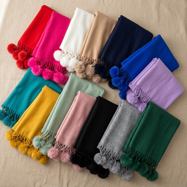Women Pom Pom Winter Scarf Soft Warm Oversized Shawl Wrap Long Tassel Faux Fur Ball Scarf Ladies Neck Warmer