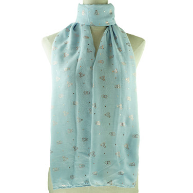 Blue All Season Scarf with Gold Foil Cactus Print