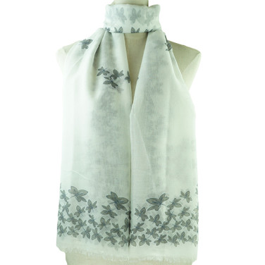 Grey Leaf Pattern All Season Scarf