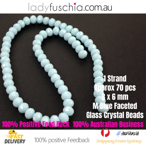 6x8mm Light Matte Blue Faceted Flat Glass Crystal Beads