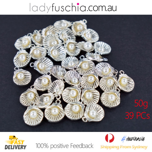 50G Pearl Silver Plated Scallop Dangle Beads 