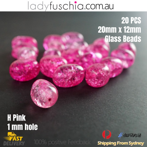 20PCs 20*12mm Hot Pink Oval Shape Glass Acrylic Bead Make Your Jewellery Craft