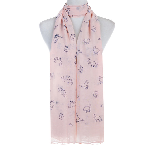 Pink Fox Animal Pattern Premium Scarf