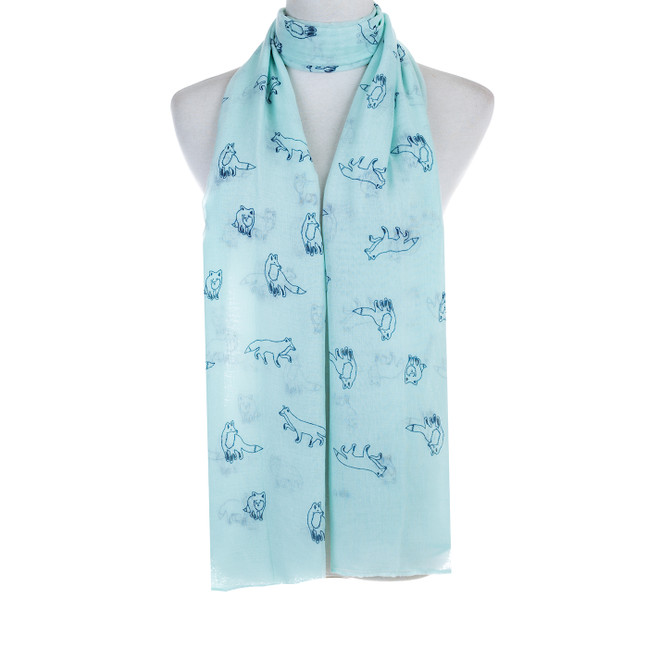 Teal Fox Animal Pattern Premium Scarf