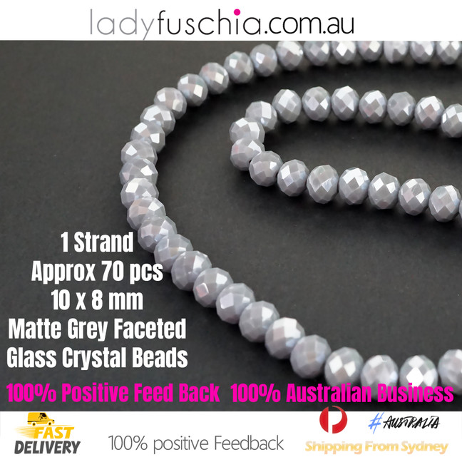 8x10mm Matte Grey Faceted Flat Glass Crystal Beads