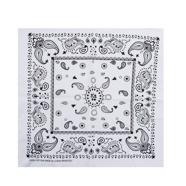 100% COTTON BANDANAS Paisley Square Head Scarf BPS061 WHITE