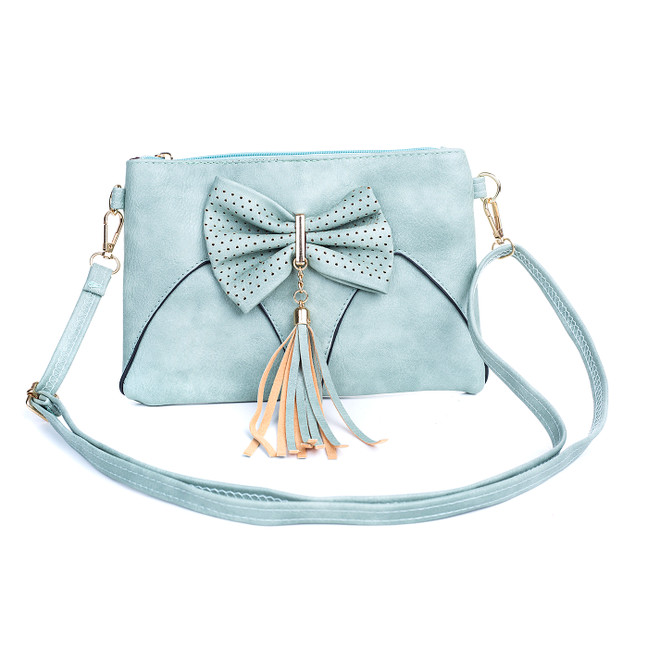 Blue Caramel Butterfly Bow with Tassel Crossbody Bag 