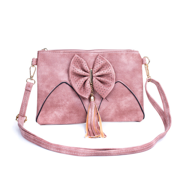 Pink Caramel Butterfly Bow with Tassel Crossbody Bag 