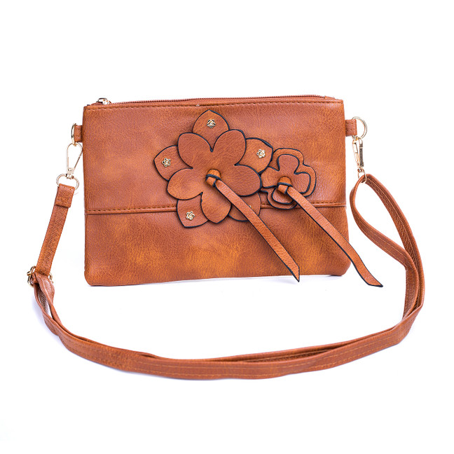 Brown Butterfly Embroidered Crossbody Bag 