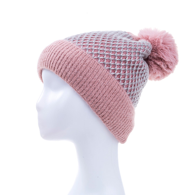 Pink Faux Fur Pom Winter Beanie Hat HATM235-3