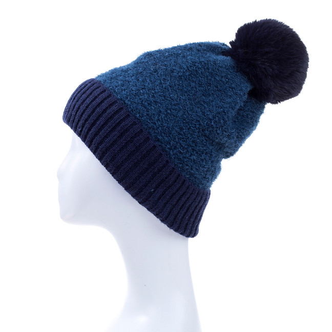 Navy Faux Fur Pom Winter Beanie Hat HATM237-6