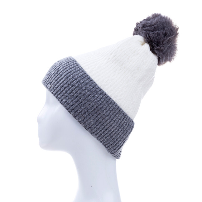 White Faux Fur Pom Winter Beanie Hat HATM251-7