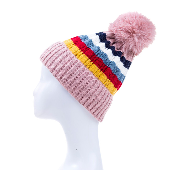 Pink Faux Fur Pom Winter Beanie Hat HATM252-6