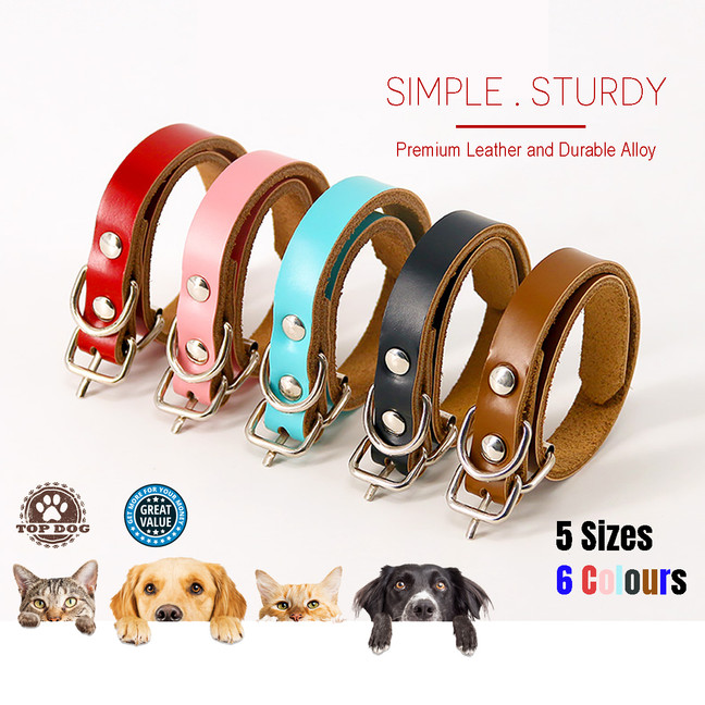 Genuine Cow Leather Dog Pet Puppy Cat Collar Neck Buckle Neck Strap Adjustable