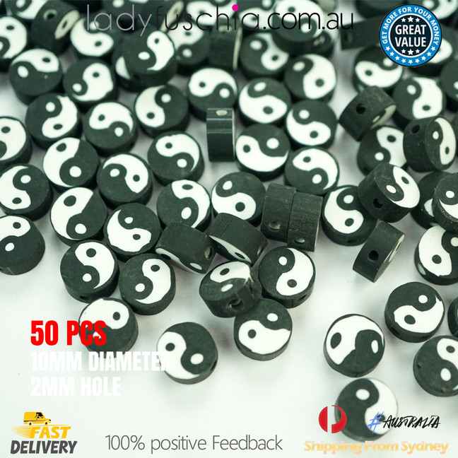 10MM POLYMERE CLAY BLACK WHITE YIN YANG 10MM POLYMERE CLAY BLACK WHITE YIN YANG