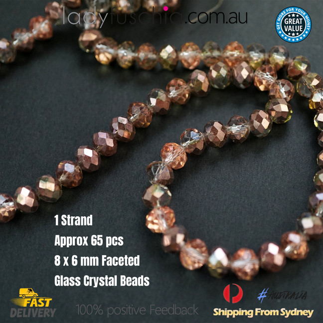 1 Strand 8mm Brown Rondelle Faceted Glass Crystal Beads Multi Colour 65 PCs DIY 1 Strand 8mm Brown Rondelle Faceted Glass Crystal Beads Multi Colour 65 PCs DIY