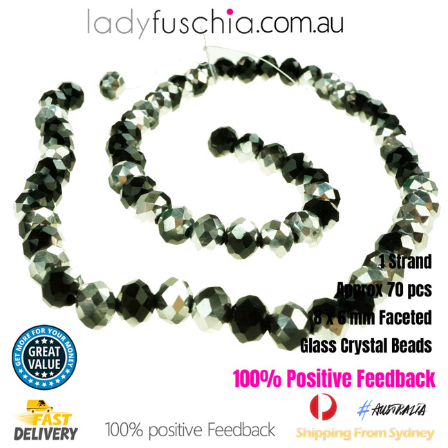 1 Strand 8mm Black Silver Rondelle Faceted Glass Crystal Beads Multi Colour 65 PCs DIY 1 Strand 8mm Black Silver Rondelle Faceted Glass Crystal Beads Multi Colour 65 PCs DIY