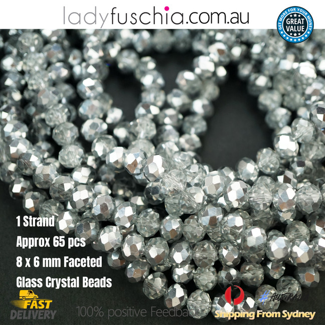 1 Strand 8mm Silver Rondelle Faceted Glass Crystal Beads Multi Colour 65 PCs DIY 1 Strand 8mm Silver Rondelle Faceted Glass Crystal Beads Multi Colour 65 PCs DIY