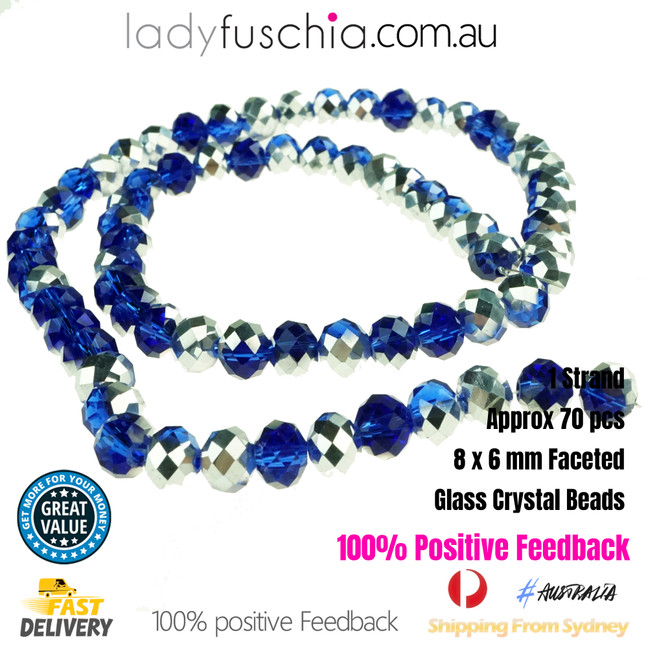 1 Strand 8mm Royal Blue Silver Rondelle Faceted Glass Crystal Beads Multi Colour 65 PCs DIY 1 Strand 8mm Royal Blue Silver Rondelle Faceted Glass Crystal Beads Multi Colour 65 PCs DIY