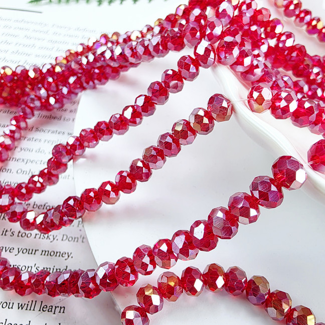 1 Strand 8mm Clear Red Rondelle Faceted Glass Crystal Beads Multi Colour 65 PCs