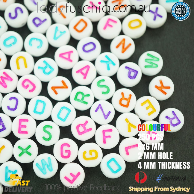 Alphabet Beads 250pc Round White Multi Letters Kids Jewellery DIY Party Mixed Alphabet Beads 250pc Round White Multi Letters Kids Jewellery DIY Party Mixed