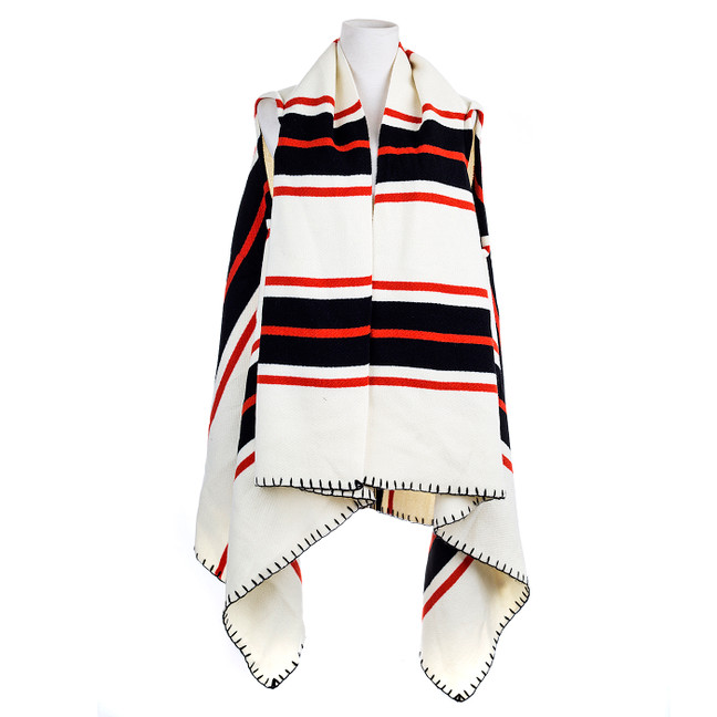 Beige with black and red strips Women One-Size Vest SP805